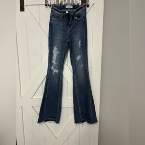 Flying Monkey Distressed Dark Blue Flare Jeans